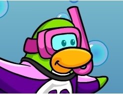 Image of Club Penguin with a pink board suit and snorkel